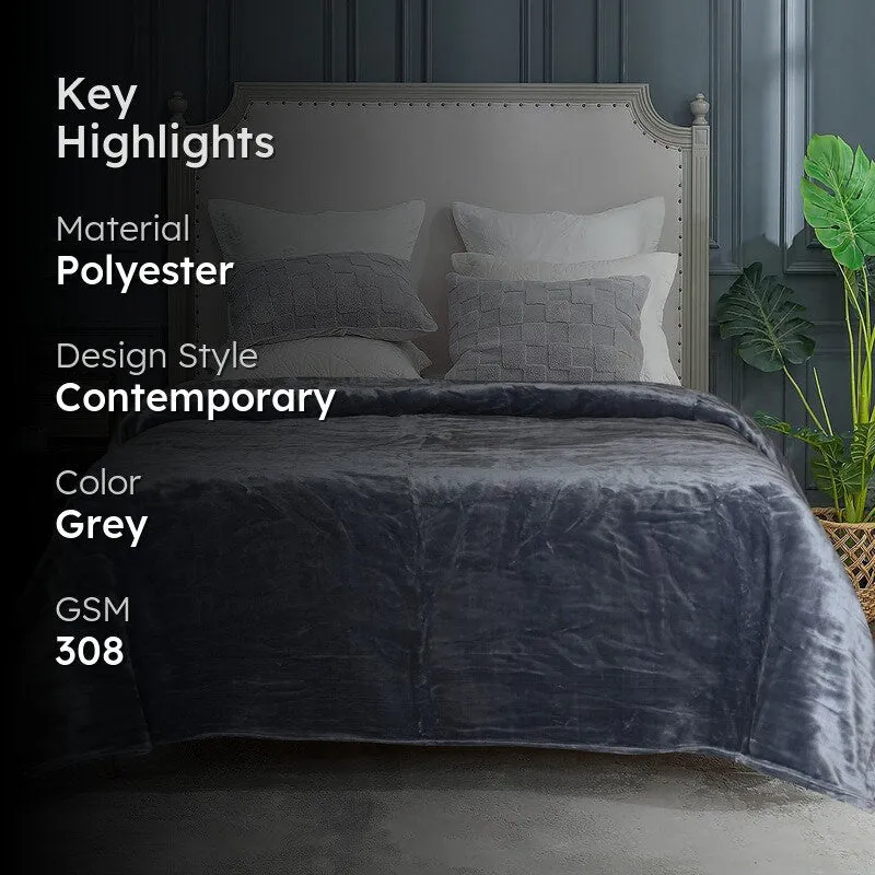 Sarva Polyester Solid Blanket - Grey media 2