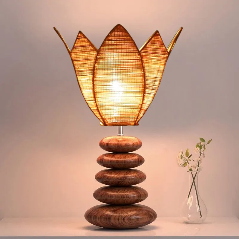 Solenis Bamboo Table Lamp With Wooden Base - Beige media 6