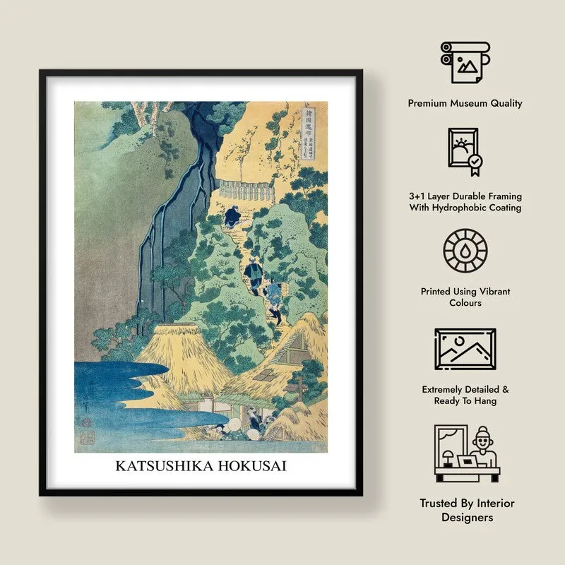 Waterfall at Sakanoshita Katsushika Hokusai Archival Canvas Wall Painting - Black Frame media 8