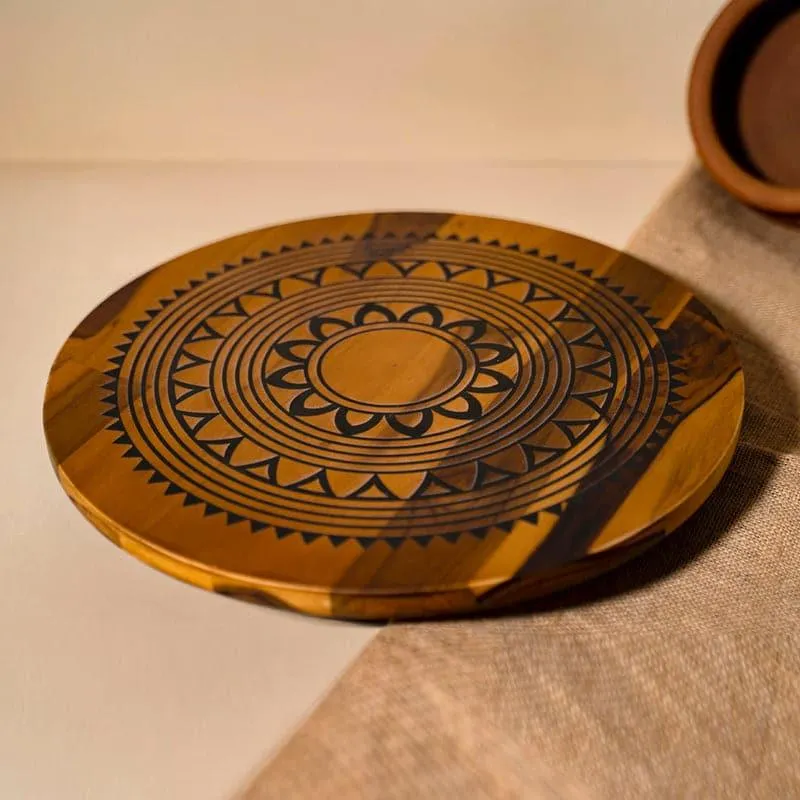 Mano Mandala Teak Wood Rotating Platter media 1