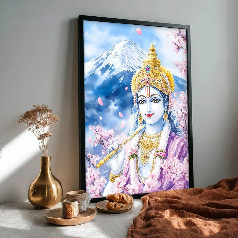 Govardhana Giridhari Spiritual Archival Paper Wall Painting With Frame - Black media 4