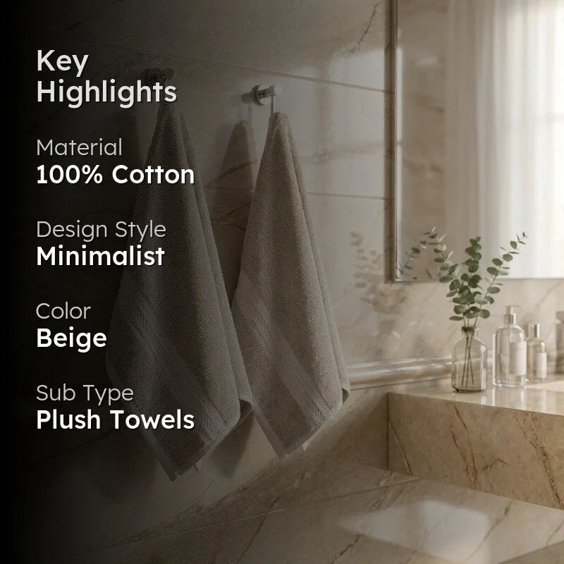 PlushAura Cotton Hand Towel (Beige) - Set Of Two media 2