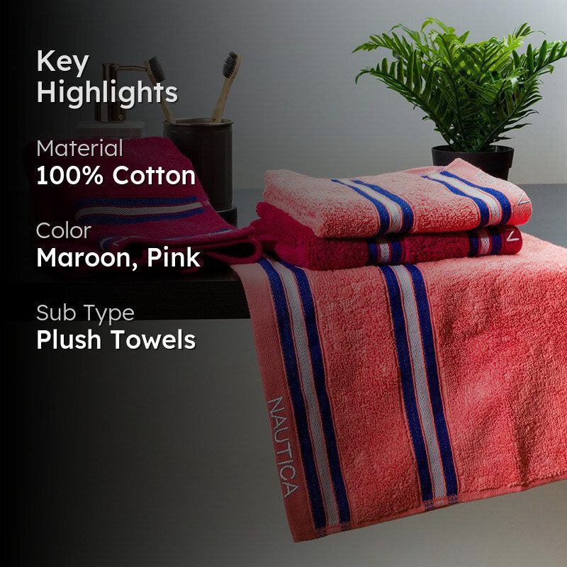 Nautica Dove Dual Down Cotton Hand Towel (Coral & Burgundy) - Set Of Four media 2