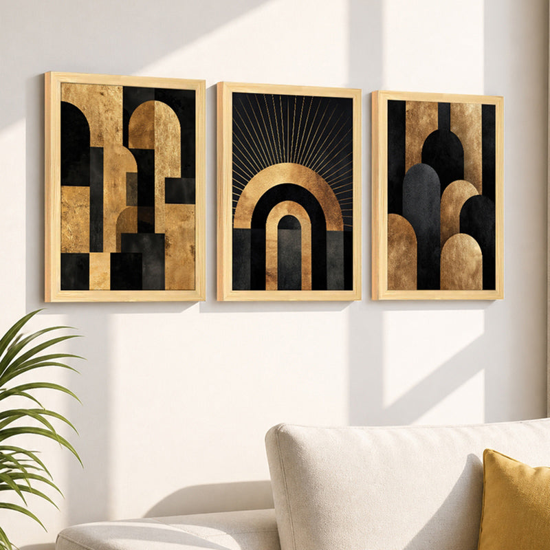 Midnight Gold Abstract Wall Art - Set Of Three