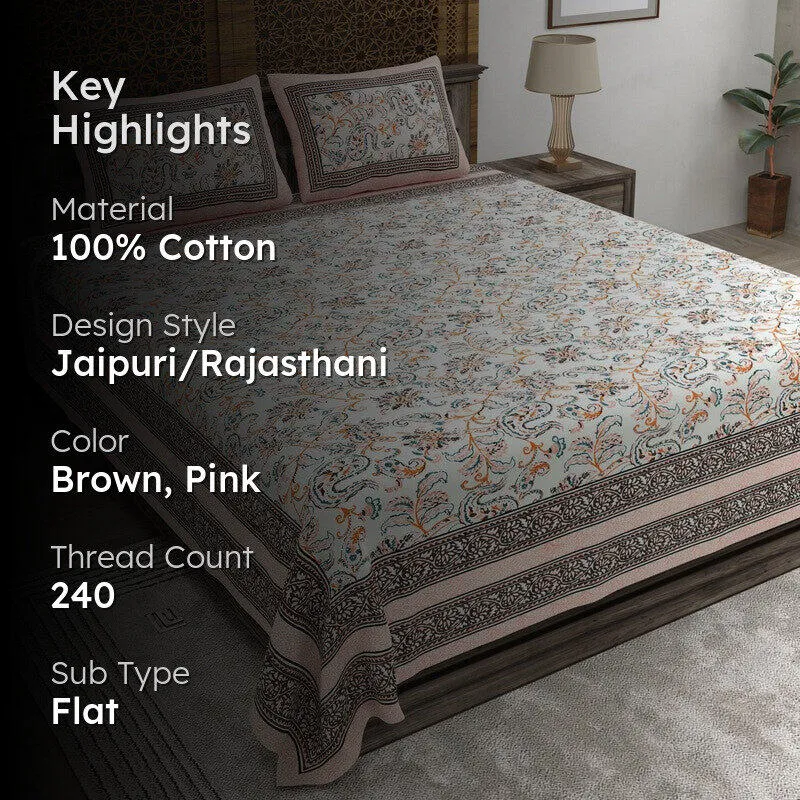 Desily Cotton Bedsheet (Brown,Pink) - 240 TC media 2