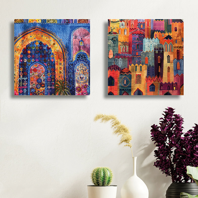Vibrance Of City Canvas Wall Art - Set Of Two