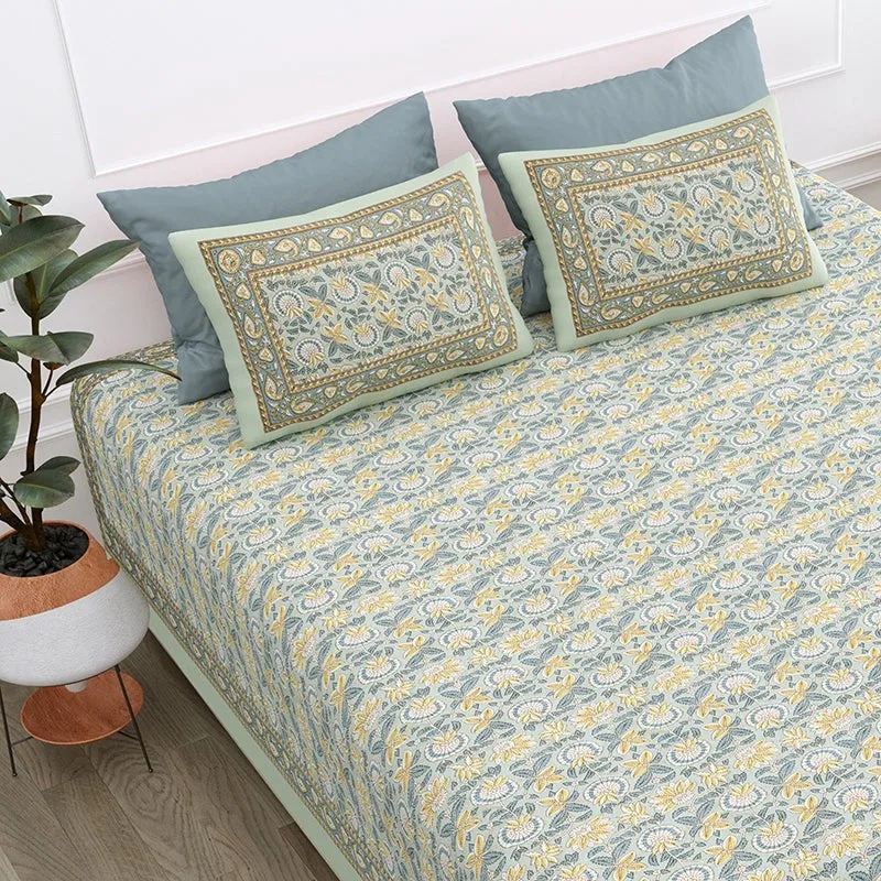 Madhur Cotton Bedsheet (Grey, Yellow) - 180 TC media 4