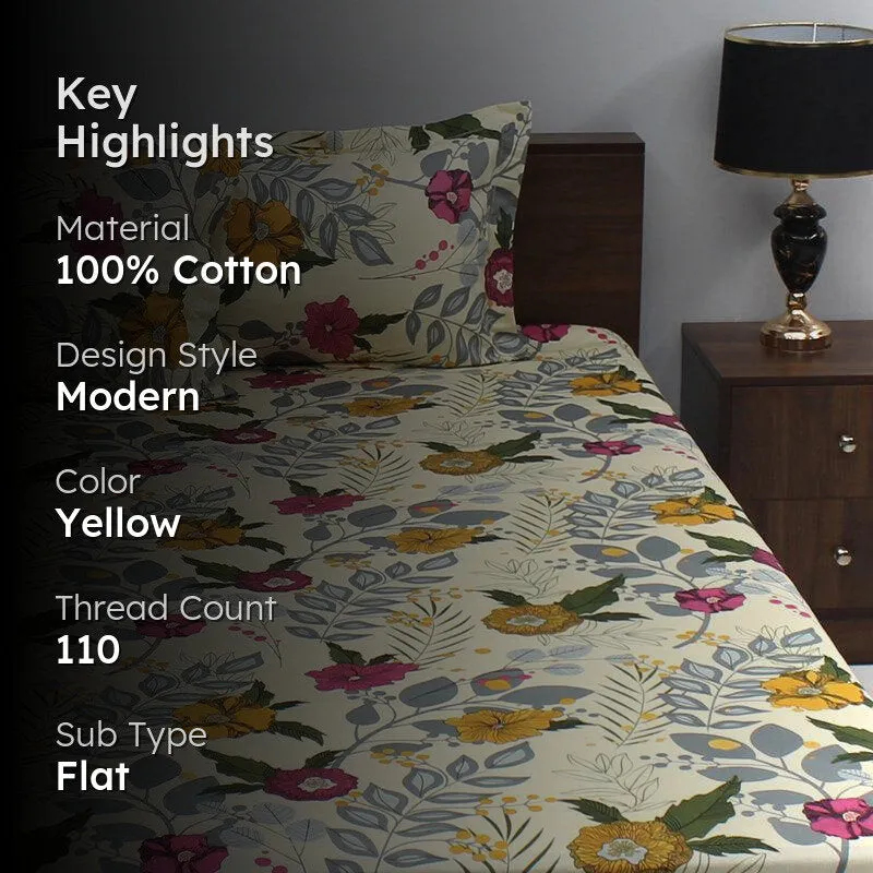 Yahvi Floral Cotton Bedsheet (Yellow) - 110 TC media 2