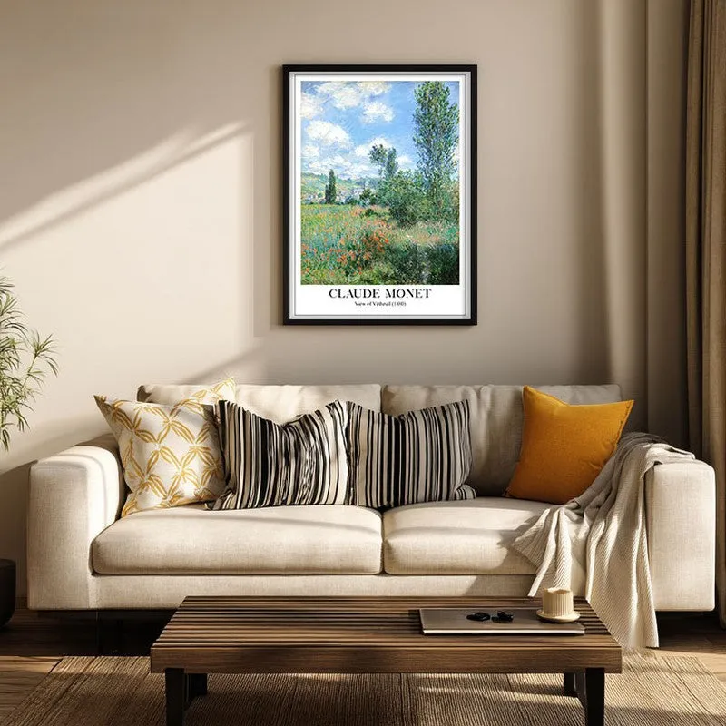 View of Vetheuil Archival Canvas Wall Painting - Black Frame media 3