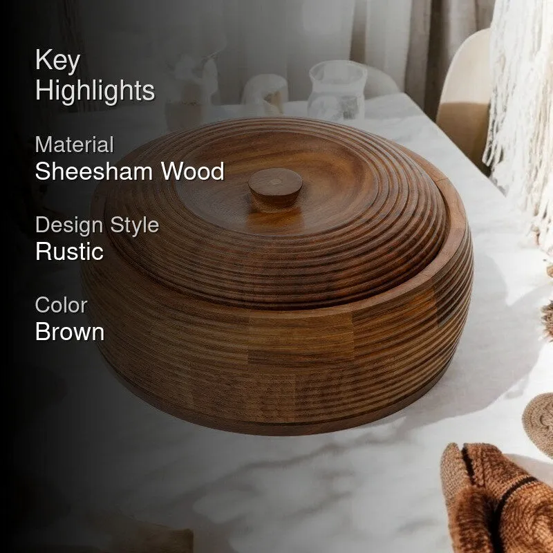 Round Lidded Sheesham Wood Roti Box media 2