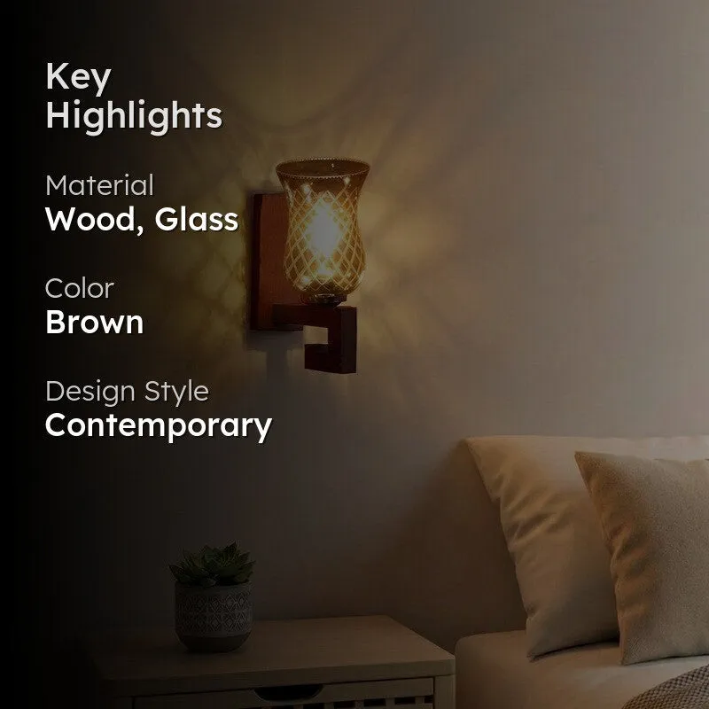 Honey Glow Decorative Wooden Base Glass Wall Lamp media 2
