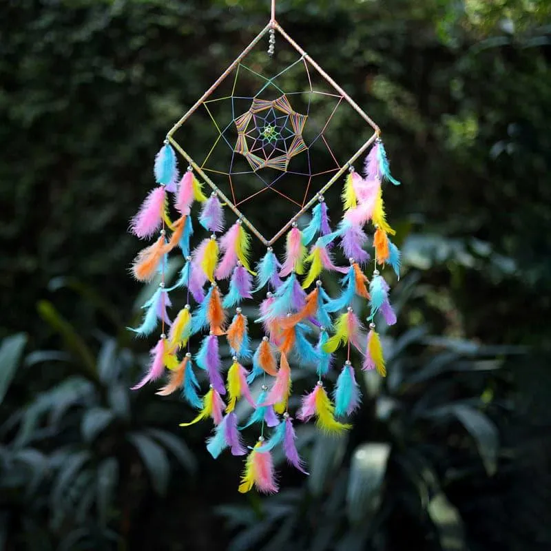 Rhombus Loom Rainbow Dreamcatcher With Light media 1