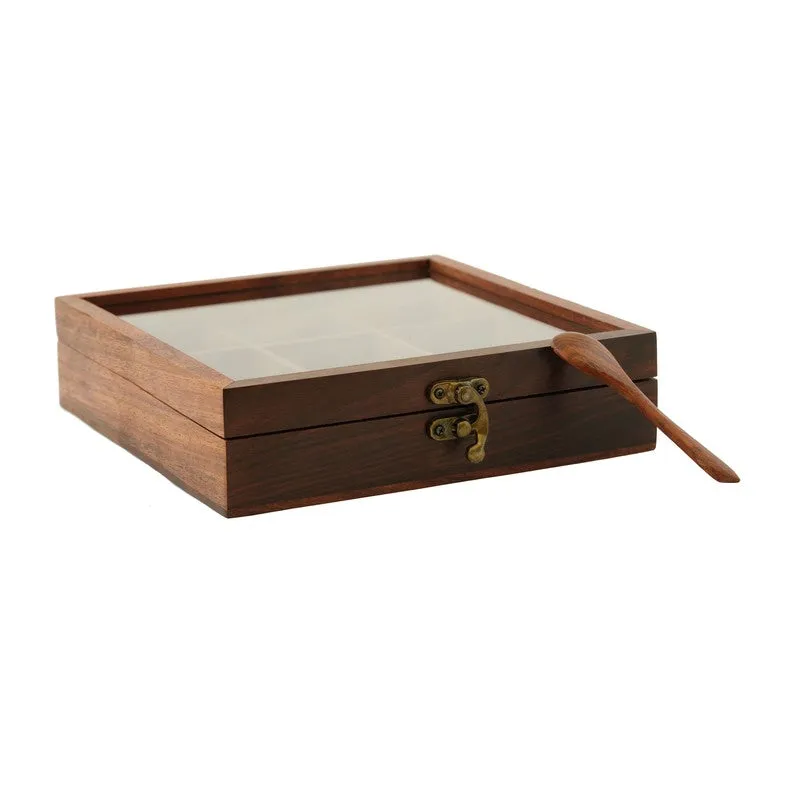 Charm Sheesham Wood Rectangle Masala Box - Eleven Piece Set media 6