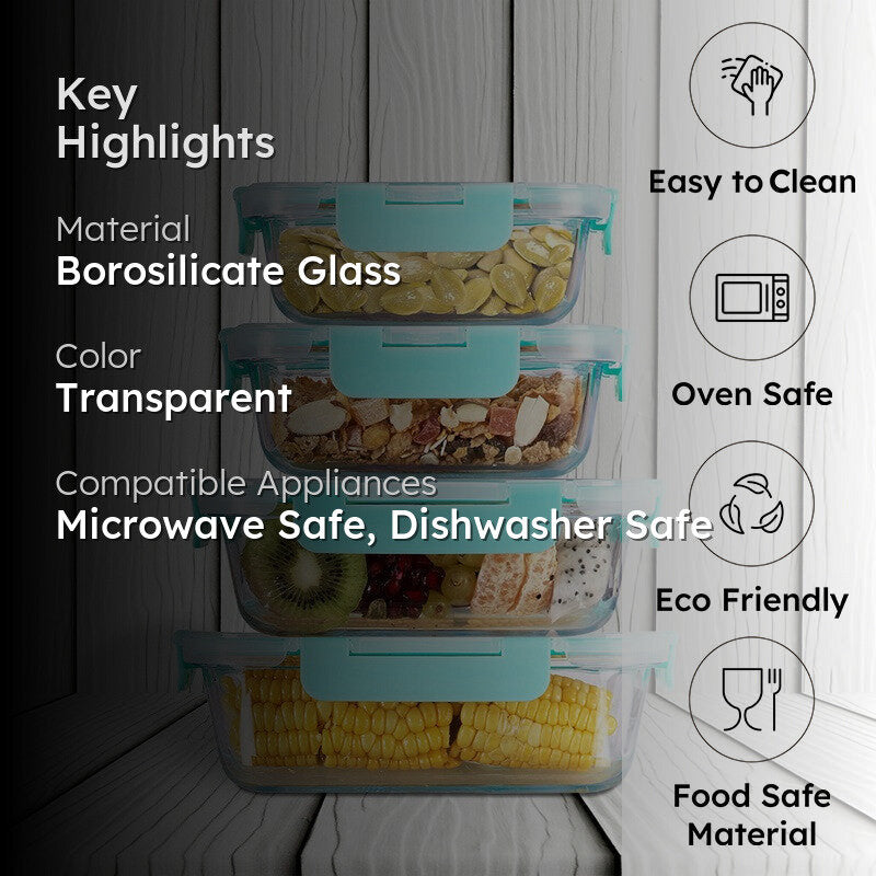 Edibro Leak Proof Glass Lunch Box - Set of Four media 2