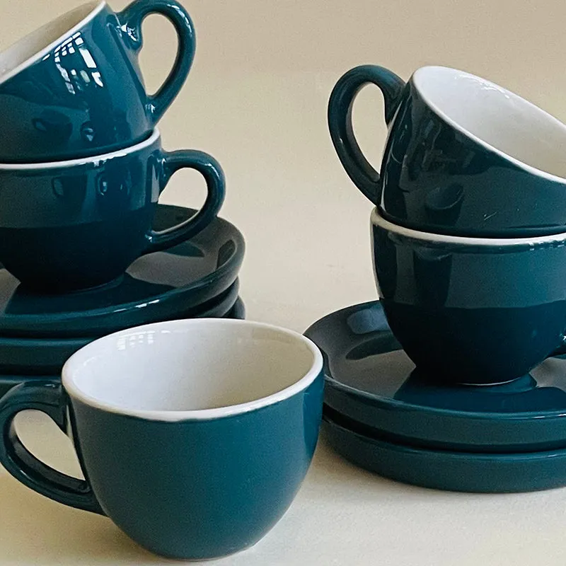 Blush & Brew Ceramic Cup & Saucer (Deep Green/100 mL) - Twelve Piece Set media 5