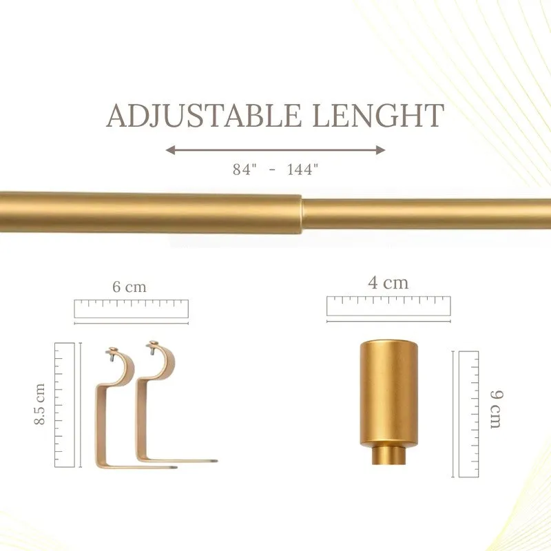 Sleekera Extendable 1" Single Curtain Rods With Round Finial & Brackets (Gold) media 5