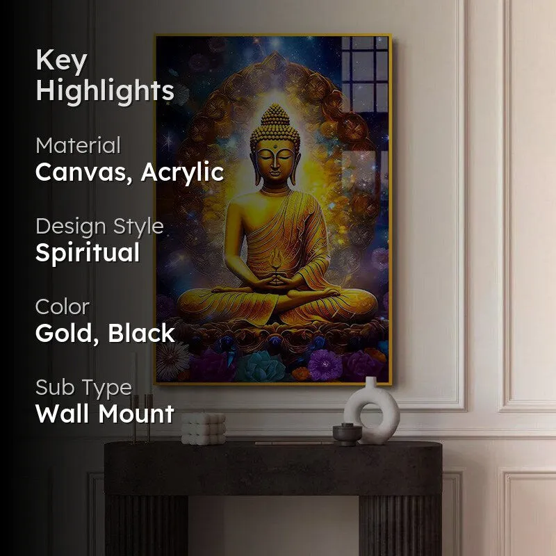 Golden Buddha Spiritual Canvas Wall Art With Frame - Gold media 2