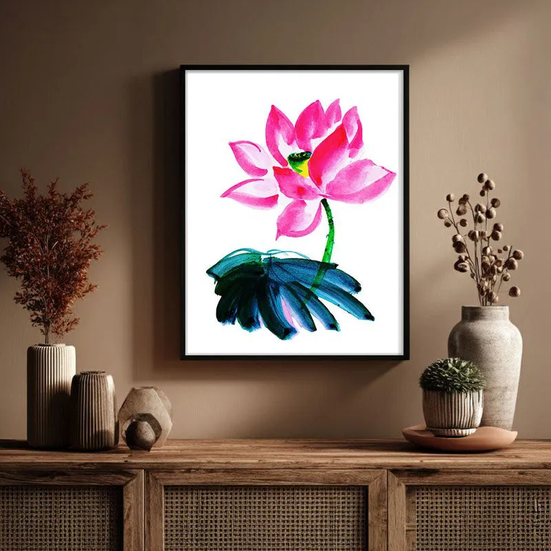 Pink Minimal Lotus Archival Paper Wall Art With Frame media 3
