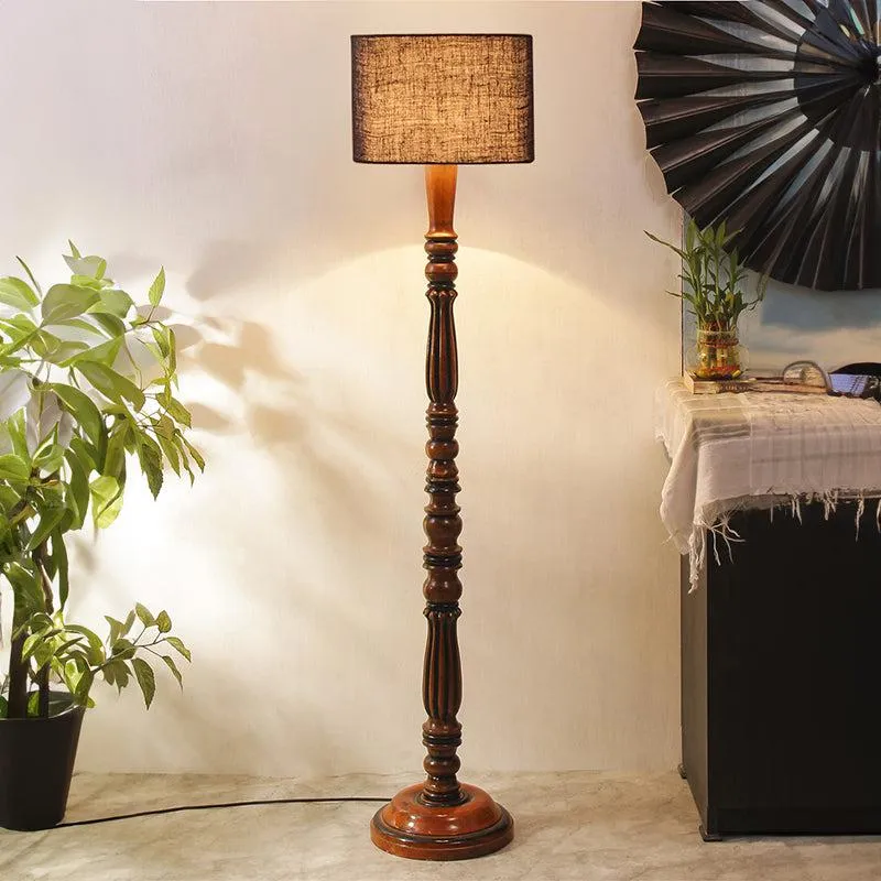 Masiya Vintage Wooden Floor Lamp With Jute Shade - Blue media 1
