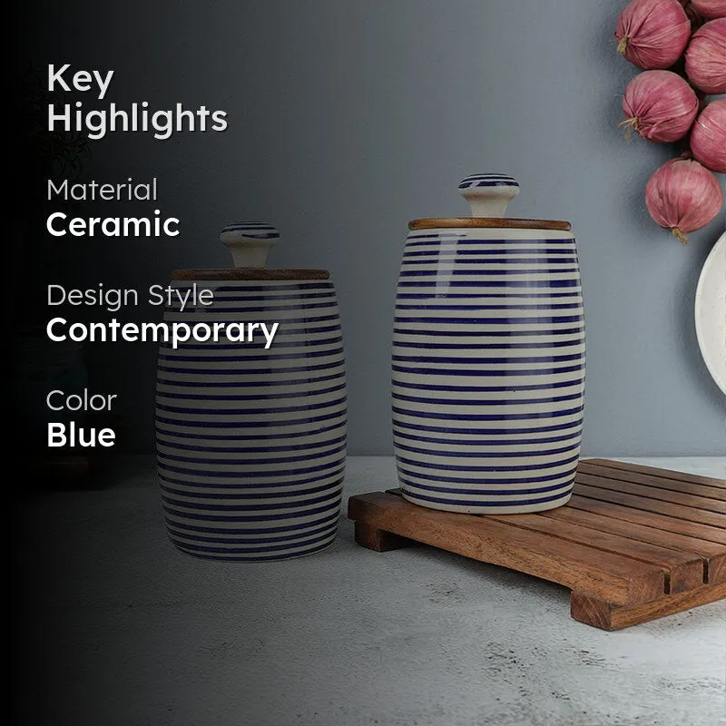 Tiare Curve Ceramic Jar (Blue/350 mL Each) - Set Of Two media 2