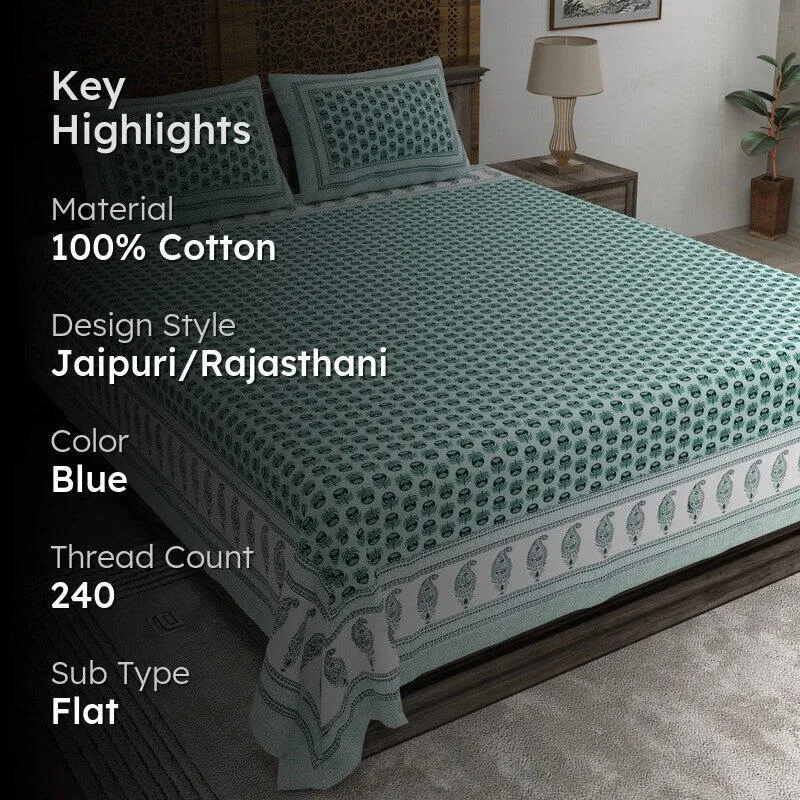 Floriya Cotton Bedsheet (Blue) - 240 TC media 2