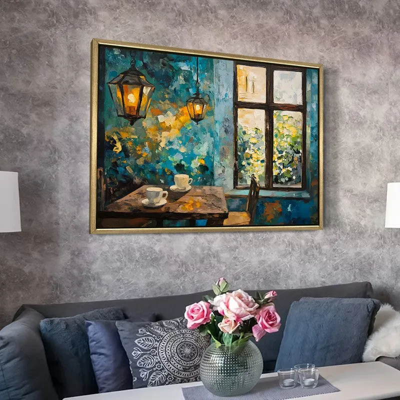 Warm Cafe Canvas Wall Painting With Frame media 6
