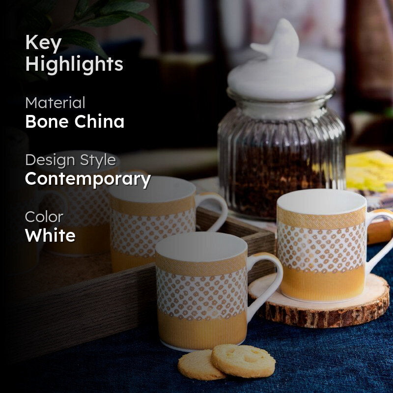 Sonaki Giselle Charm Bone China Tea Cup Gold & Yellow (210 mL Each) - Set Of Six media 2