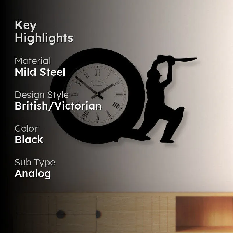 Cricketer Steel Analog Wall Clock - Black media 2