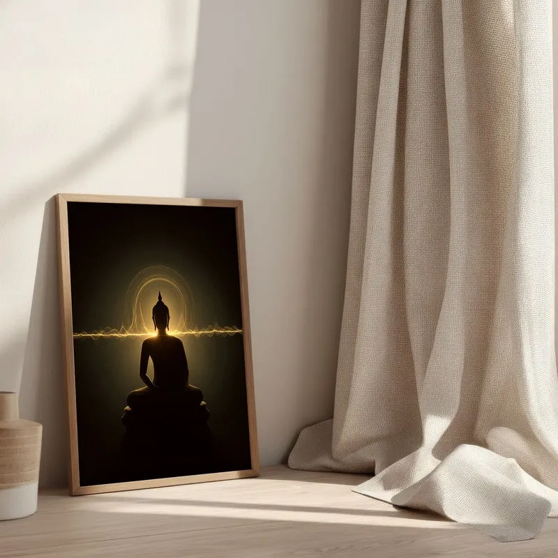 Silence Of Buddha Archival Paper Wall Painting With Brown Frame media 3