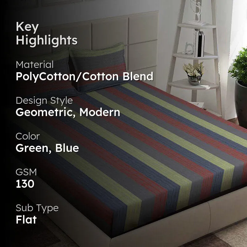 Uptown Stripes Geometric Bedsheet - 130 GSM media 2