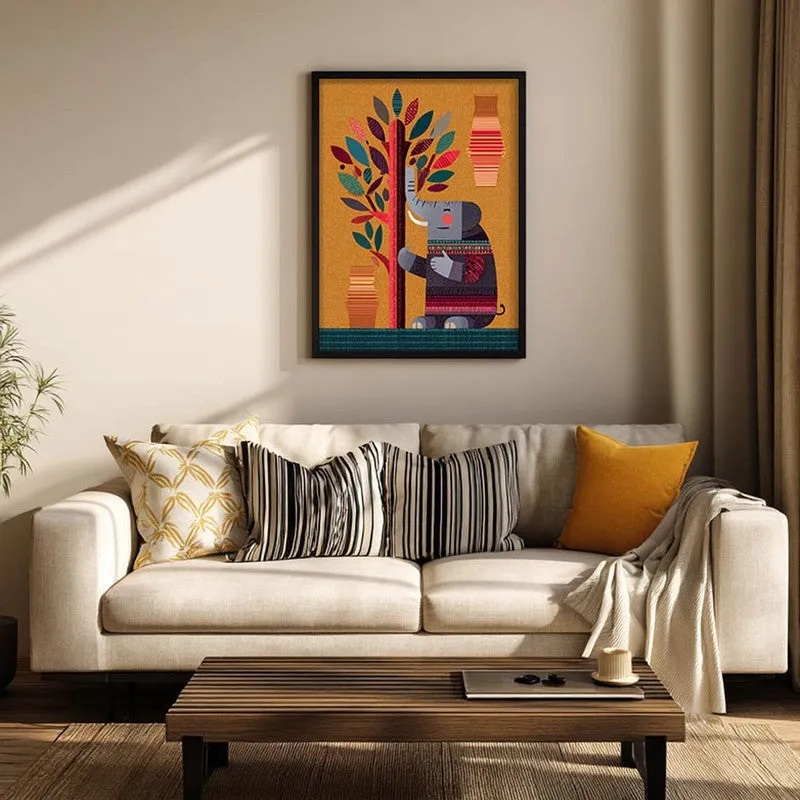 Playful Elephant Canvas Wall Painting With Black Frame media 5