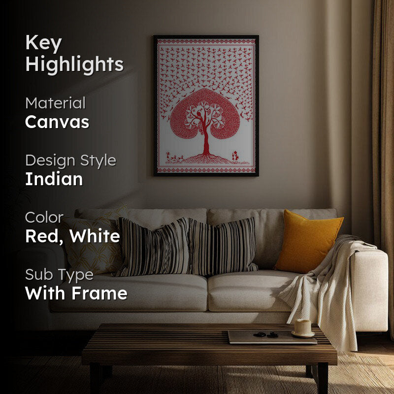 Rosy Grove Framed Warli Canvas Wall Painting media 2