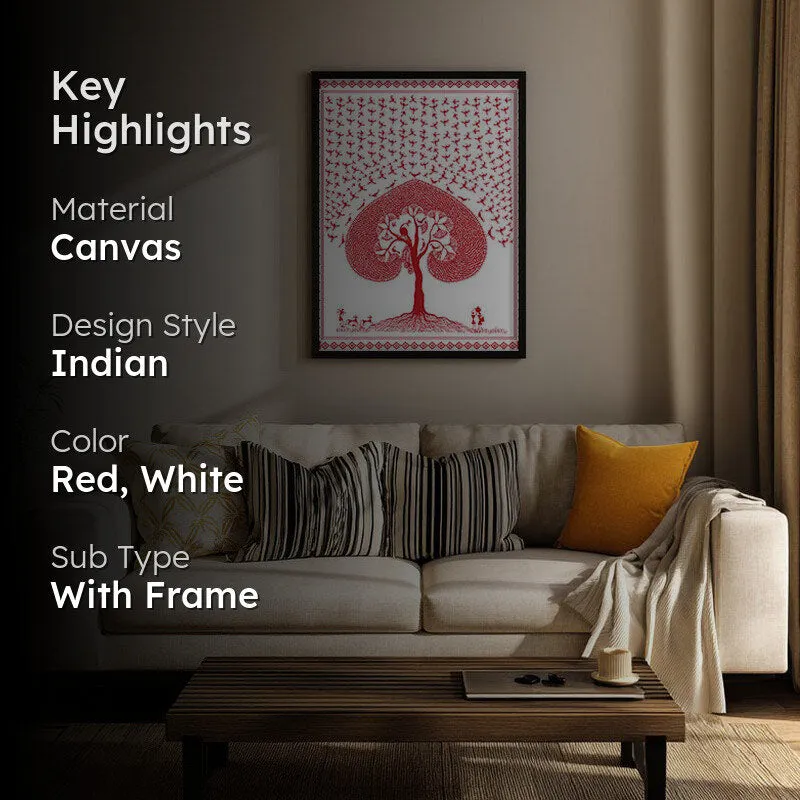 Rosy Grove Framed Warli Canvas Wall Painting media 2