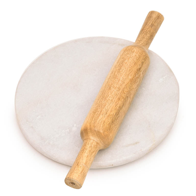 Pavona Wood Rolling Pin With Marble Board - Set Of Two media 4
