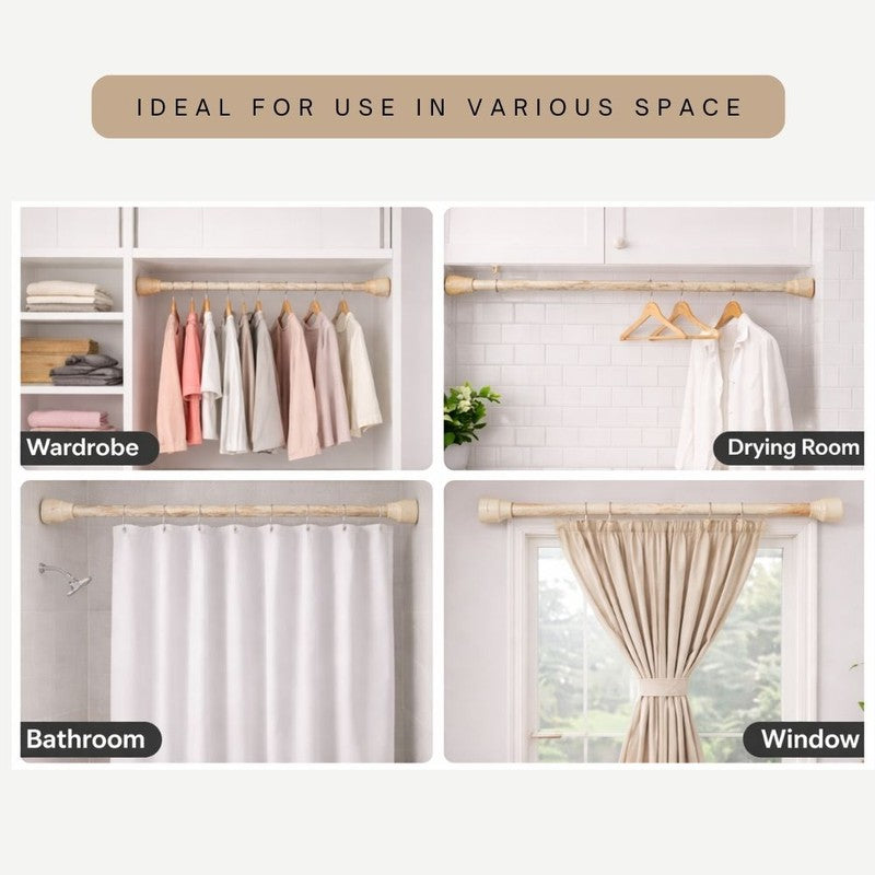 Slide Fit Extendable Metal No Drill Curtain Tension Rod - Beige media 4