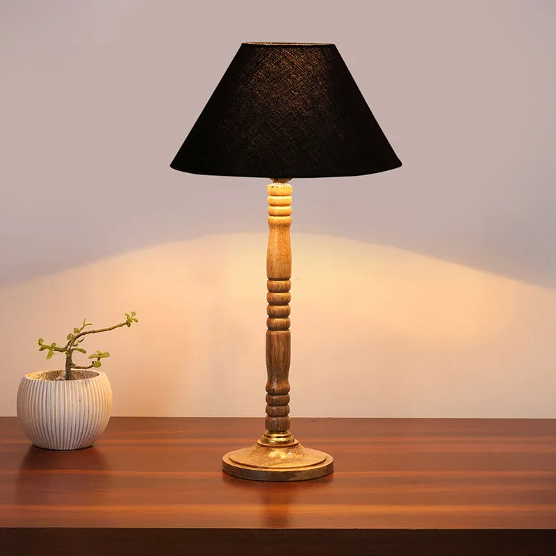 Glow Mesa Table Lamp With Carved Wooden Base - Black,Brown media 1