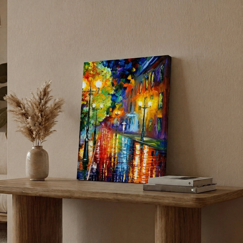City Lights in Rain Wall Art