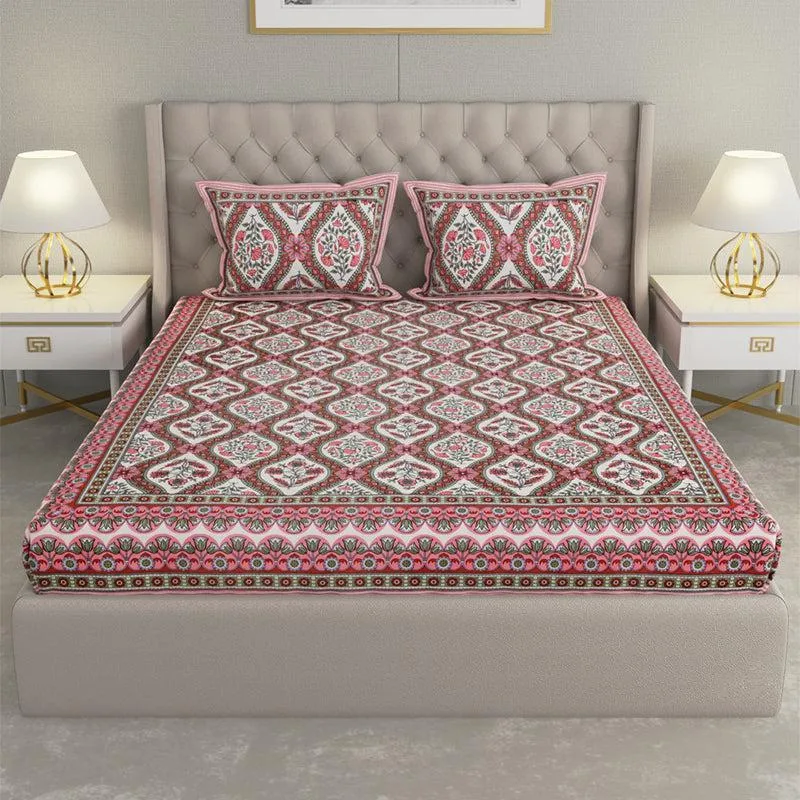 Kirthi Printed Cotton Bedsheet (Red) - 240 TC media 4