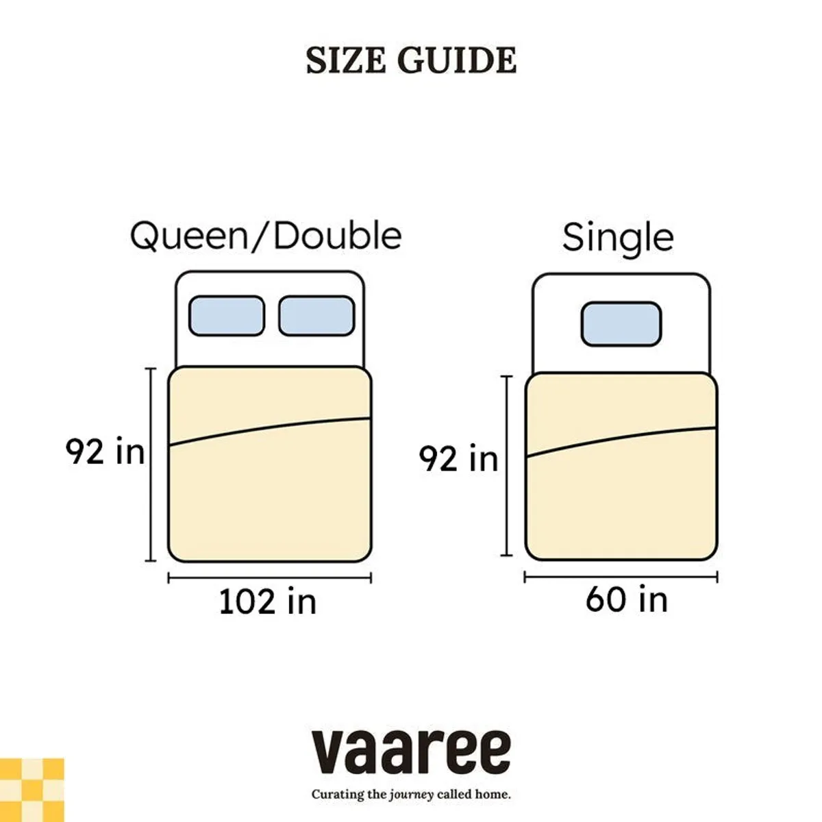 Size guide graphic for Queen/Double and Single bedsheet variants