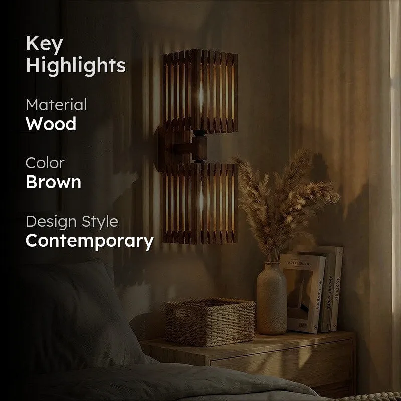 ParallelGlow Wooden Wall Lamp - Brown media 2
