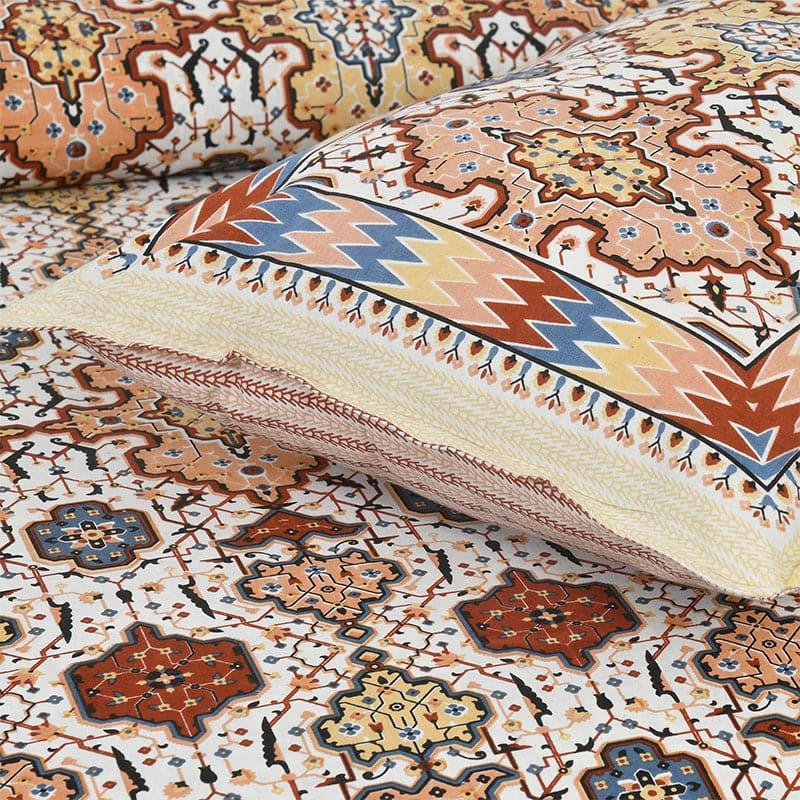 Baneeta Ethnic Bedshhet - Orange & Yellow Cotton Bedsheet - 180 TC media 3