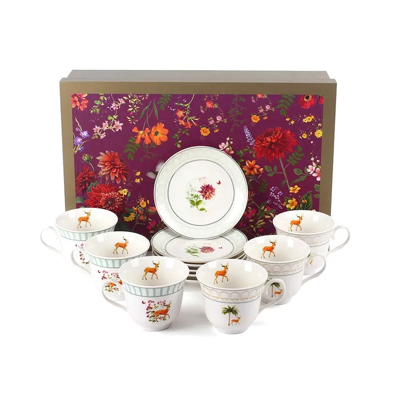 PetalGrace 24k Gold Brushed Porcelain Tea Cup (300 mL Each) -  Twelve Piece Set media 6