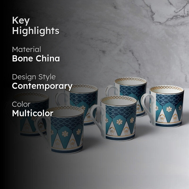 India Circus Oceanic Opulence Melon Tea Cups (220 mL Each Each) - Set Of Six media 2