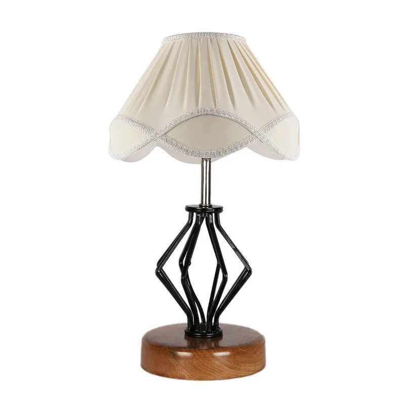 Aurencia Cotton Table Lamp With Wooden Base - Ivory media 5