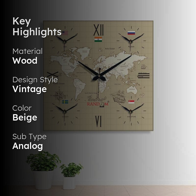 Around The World In 24 Hours Wall Clock - Beige media 2