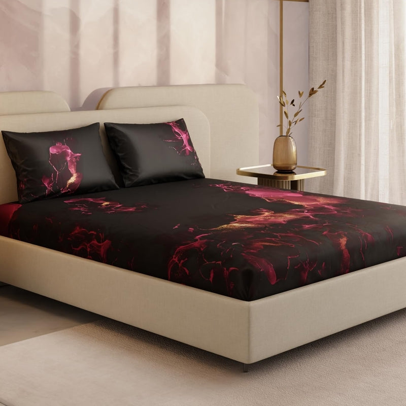 Shadows of the Flame Satin Fitted Bedsheets - 150 GSM