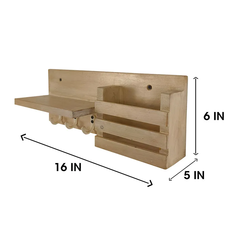 Ananta Wooden Wall Shelf Organiser with Key Holders media 6