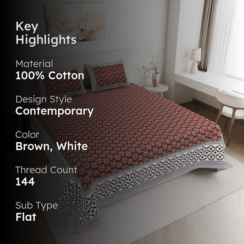ImperialComfort Cotton Bedsheet (Brown) - 144 TC media 2