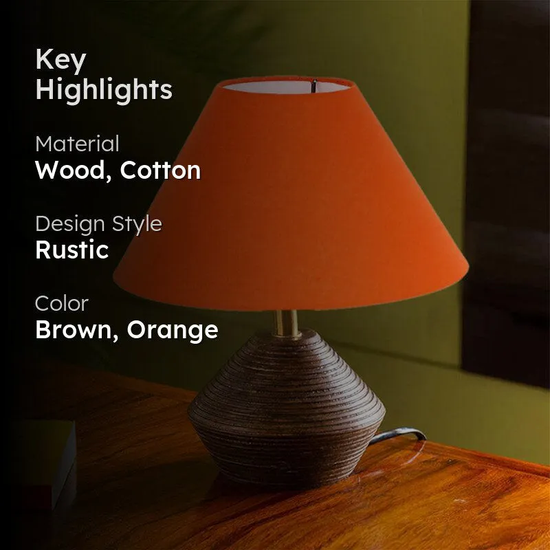 Yami Cone Wooden Table Lamp - Brown,Orange media 2