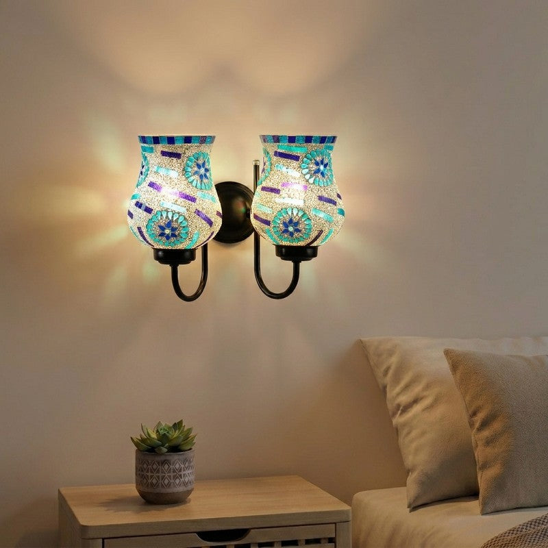Sapphire Tessera Glass Wall Lamp - Blue,White